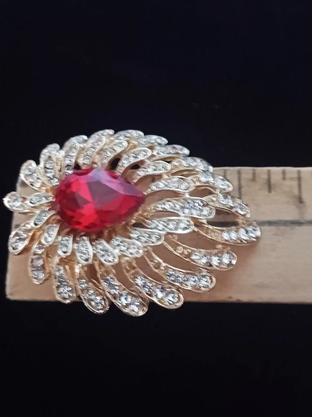 Elegant Red, and Clear Rhinestone Brooch